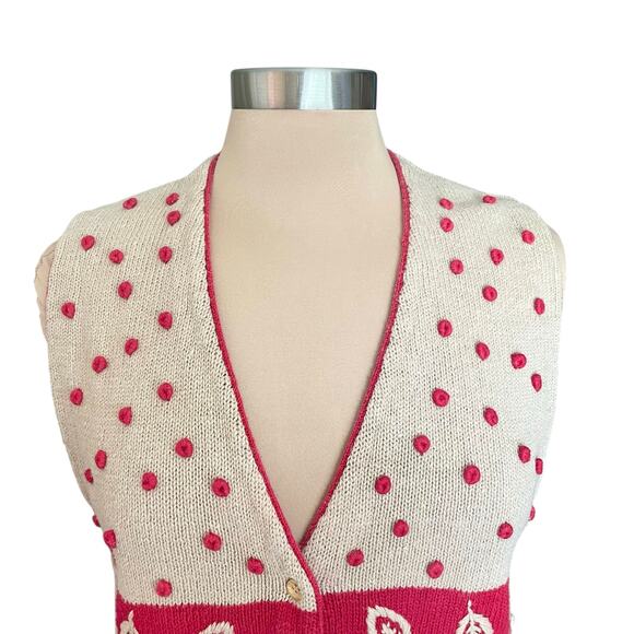 That's Me VTG Sweater Vest Embroidered Bobble Knit Button Front MED Cottagecore - Picture 2 of 9
